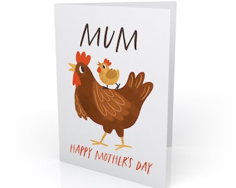 Personalised Mother’s Day Card | Mother Hen & Baby Chick | Modern Illustration of Chickens | Custom Name: Mum, Mummy, Mama, Mother