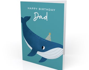 Papá - Tarjeta de cumpleaños de ballena azul - lindo animal marino ballena - para amantes de la vida marina en el océano