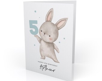 Personalised Cute Bunny Rabbit Birthday Card – Custom Name & Age (1st, 2nd, 3rd, or Any Age)
