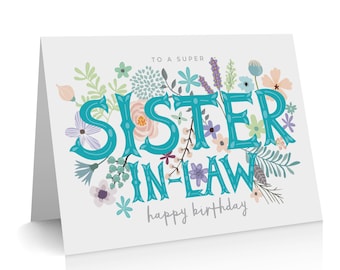 Sister-in-law modern illustrated flowery birthday card