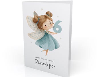 Personalised Blue Fairy Princess Birthday Card for Girls – Custom Name & Age (3rd, 4th, 5th, or Any Age) – Magical Keepsake Card