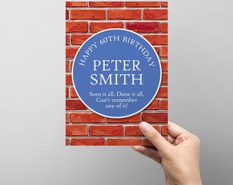Personalised Blue Plaque Birthday Card