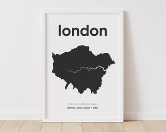 Family Names Personalised London Map Print - quality modern and minimalist design wall art print