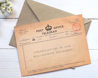Vintage Telegram Retirement Card: Nostalgic Congratulations