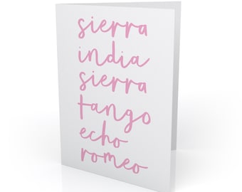 SISTER birthday card - using phonetic spelling alphabet