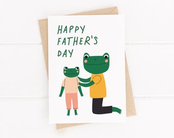 Father's Day card for Dad with modern cute illustration of a daddy frog