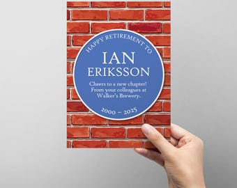 Personalised Retirement Blue Plaque Card