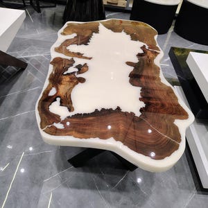 Custom Order Walnut Pearl White Epoxy Table - Live Edge- River Table- Dining Table-Coffee Table- Office Table - Kitchen Table- %100 HANDMADE