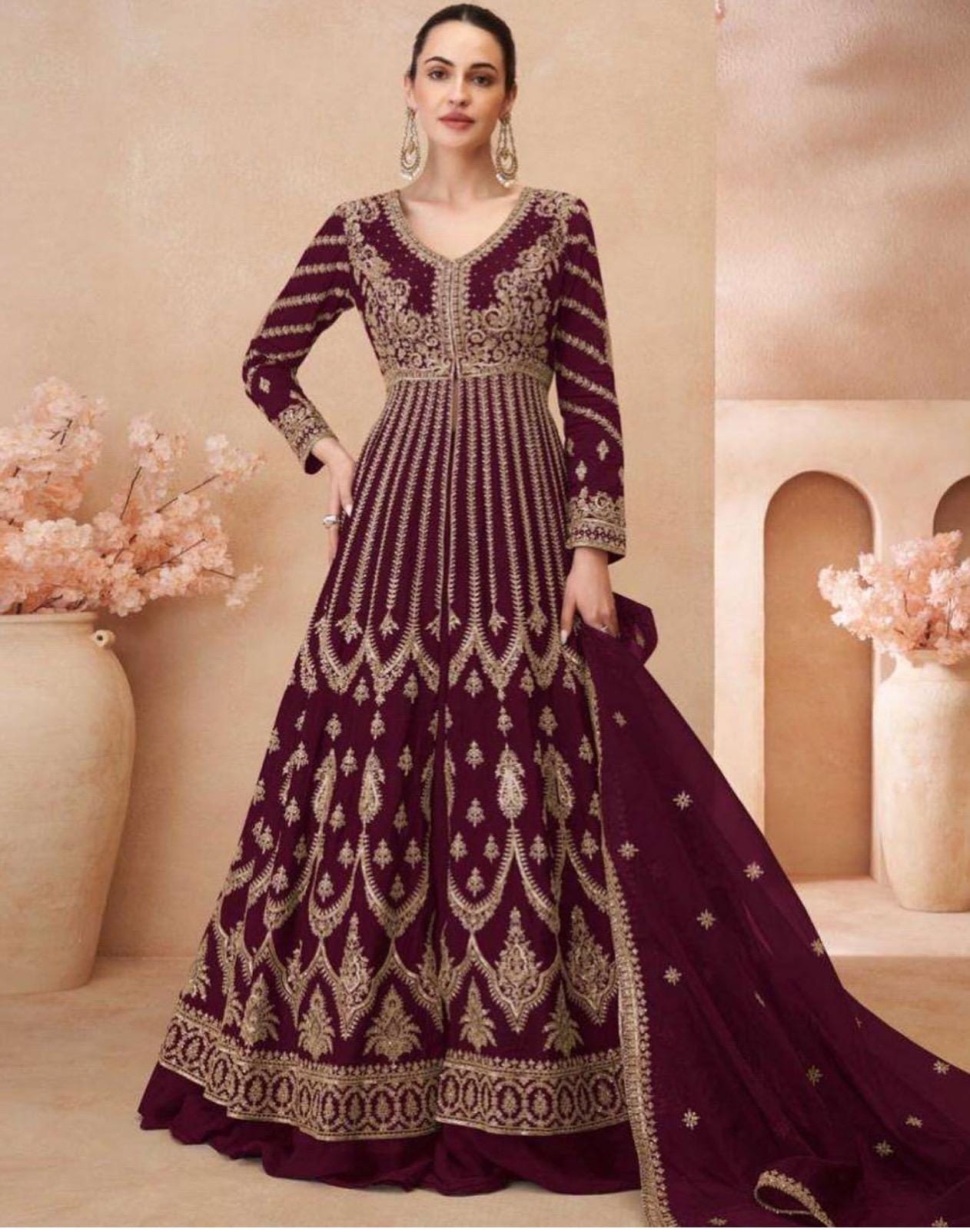 Wedding New Dress All Indian Wedding Gown: Embroidered Maxi Dress With  Dupatta