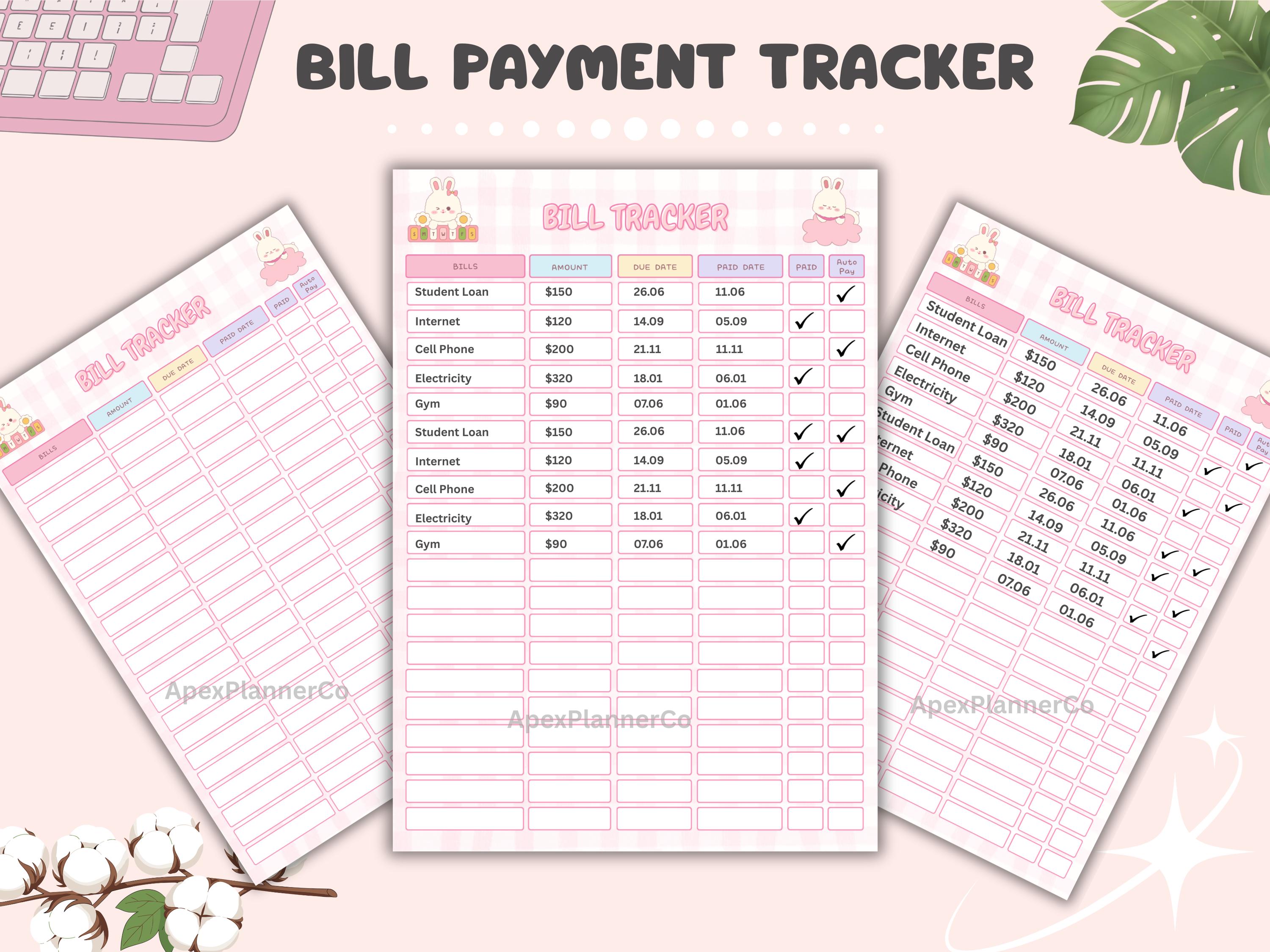 Bill Tracker Example Bill Payment Tracker Printable | Monthly Bills & Expenses Organizer ...