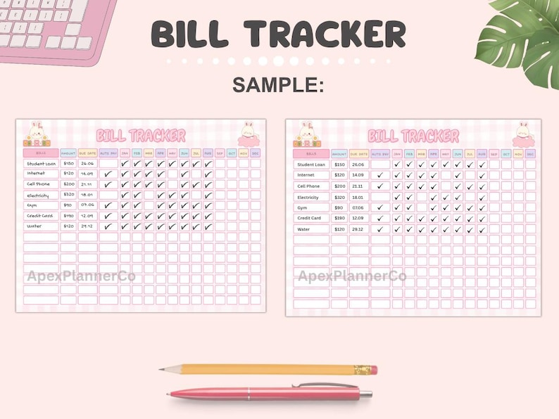 Editable Yearly Bill Payment Tracker: Printable Bill and Expense ...
