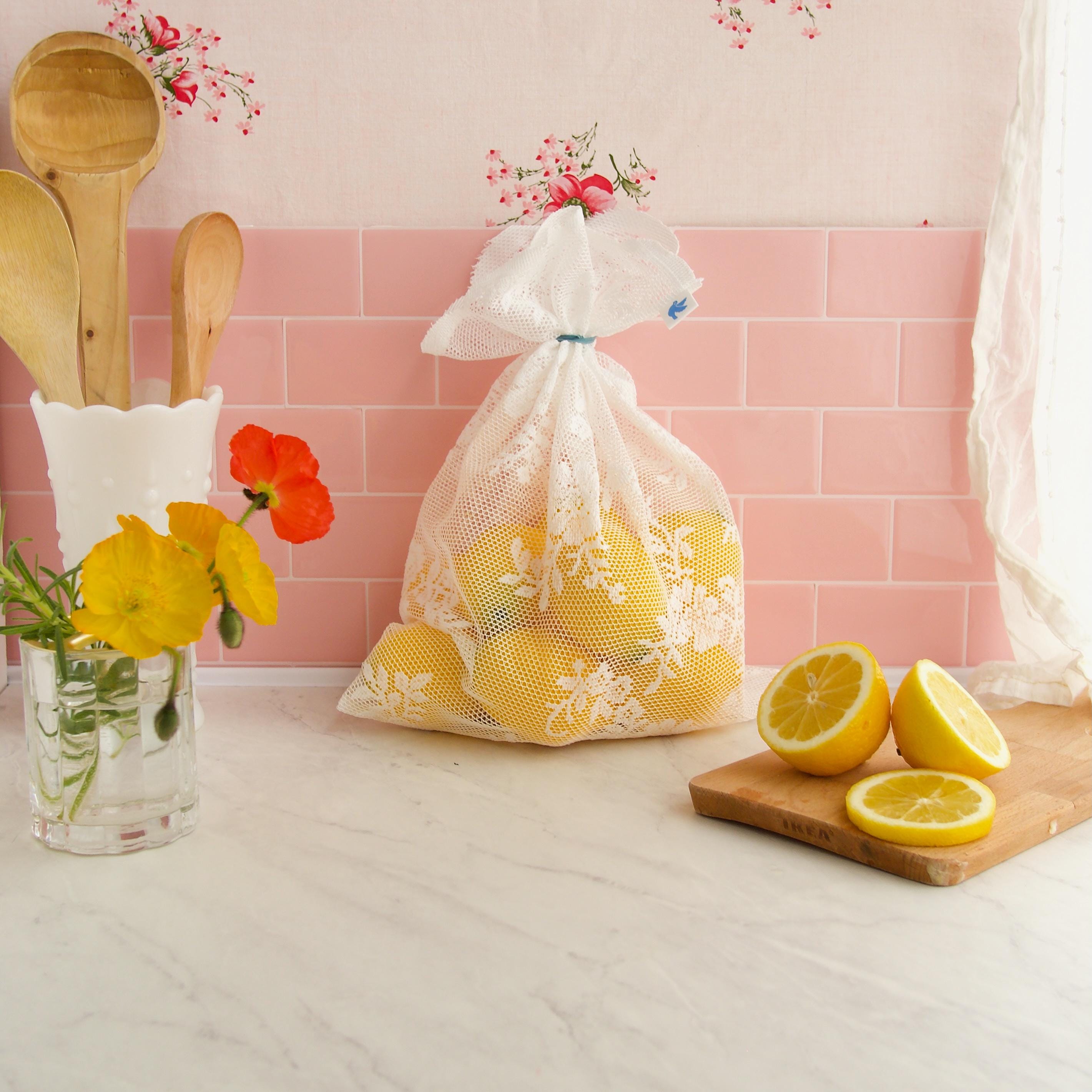 Set of 3 Reusable Produce Bags – Elegant Lacy Design with Easy Elastic Closure | Zero Waste Grocery & Storage Solution