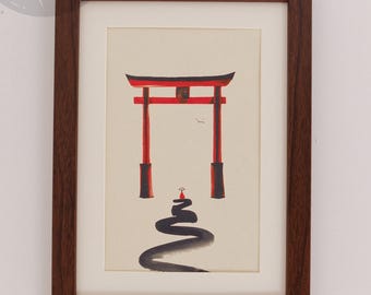 ユニークな禅アートギフト｜神道鳥居神社 - アースカラー｜高品質プリント｜禅アートギャラリー｜家族へのスピリチュアルギフト