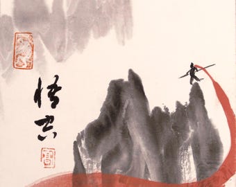 Framed hand-drawn Sumi-e watercolor painting - Zen lounge home decor, Spiritual gifts, Mindfulness Zen room, Meditation Zen Corner, Buddhist