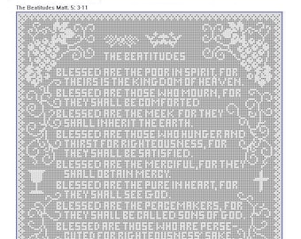 The Beatitudes Thread Filet Crochet Panel or Wall Hanging Pattern, PDF Instant Download