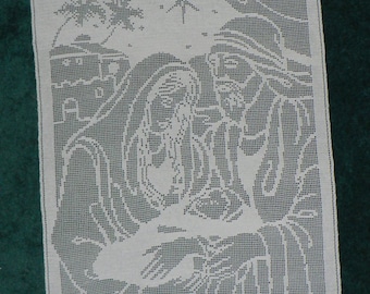 Mary, Joseph, and Baby Jesus Filet Crochet Pattern