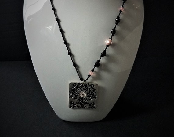 Silver, Black & Pink Necklace