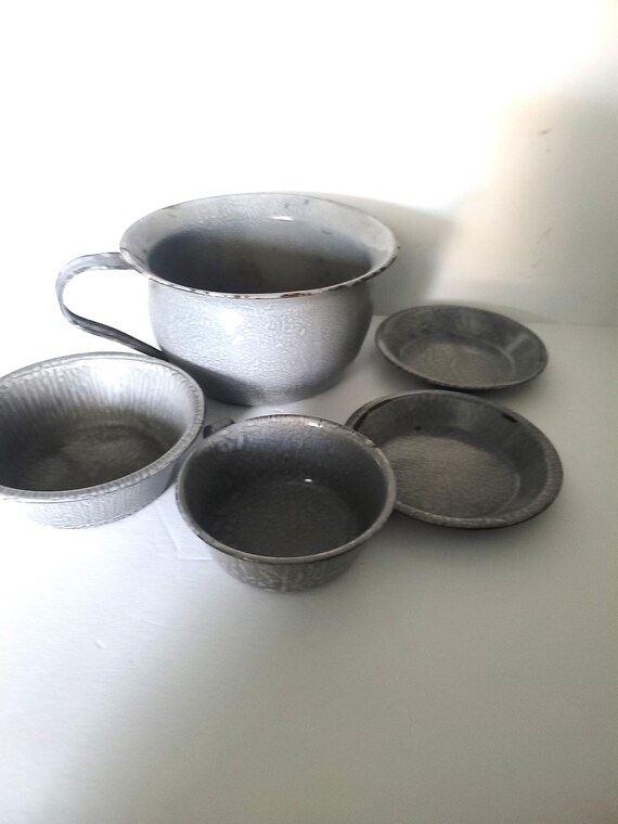 Antique Gray Enamelware Set