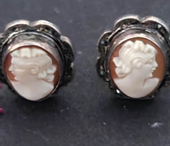Coin Silver and Bakelite Clip On Cameos