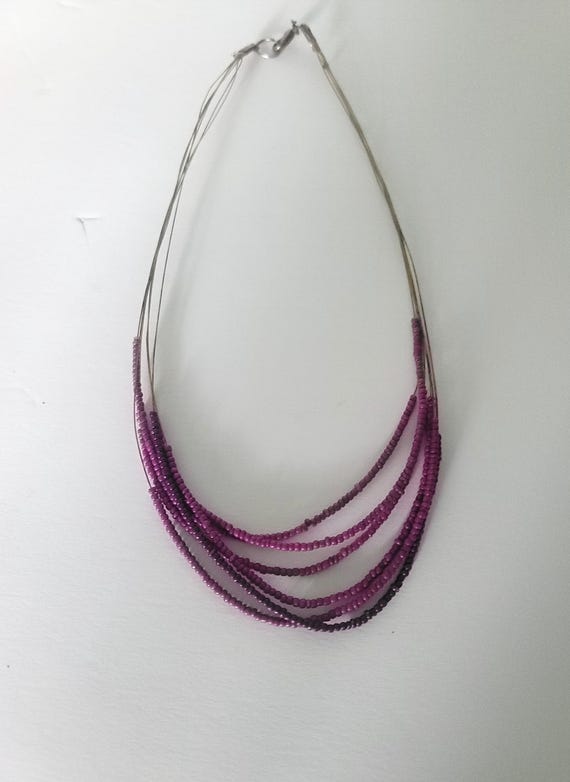 Purple Seed Bead & Brass Vintage Necklace