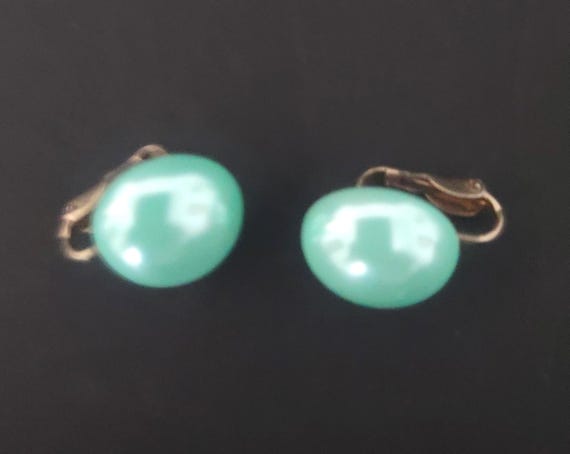 Mid Century Aqua Clip on Earrings