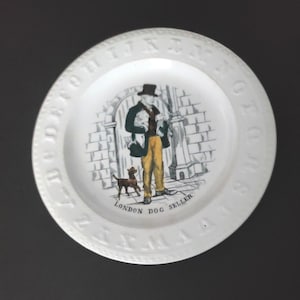 Antique Pearlware Childrens ABC Plate with the London Dog Seller