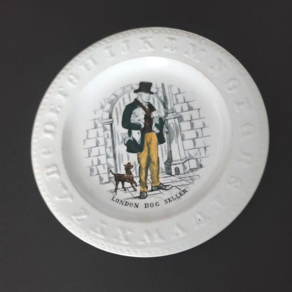 Antique Pearlware Childrens ABC Plate with the London Dog Seller