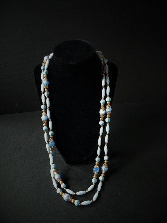 Light Blue and Gold Vintage Necklace - image 1