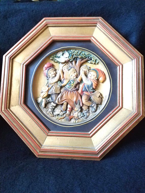 Anri Italy Wood Carved Picture & Book