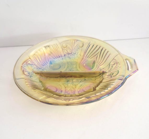 Carnival Glass Yellow Split Serving Dish