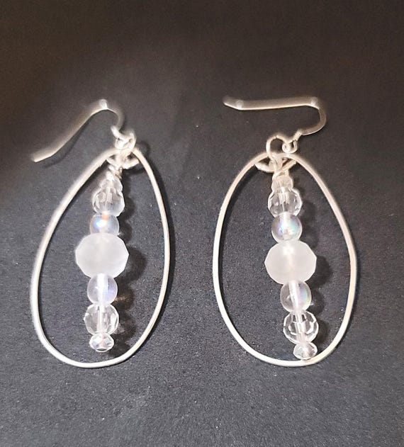 Sterling Silver and Glass Oval Earrings