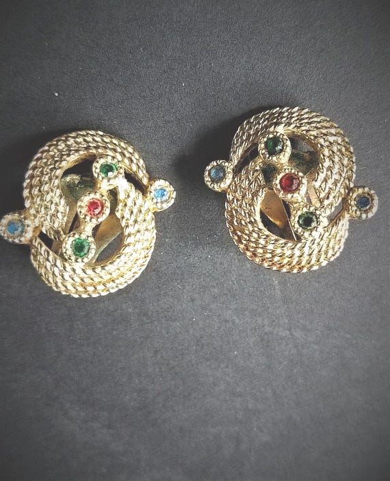 50s Sara Coventry Clip On Bejeweled Earrings