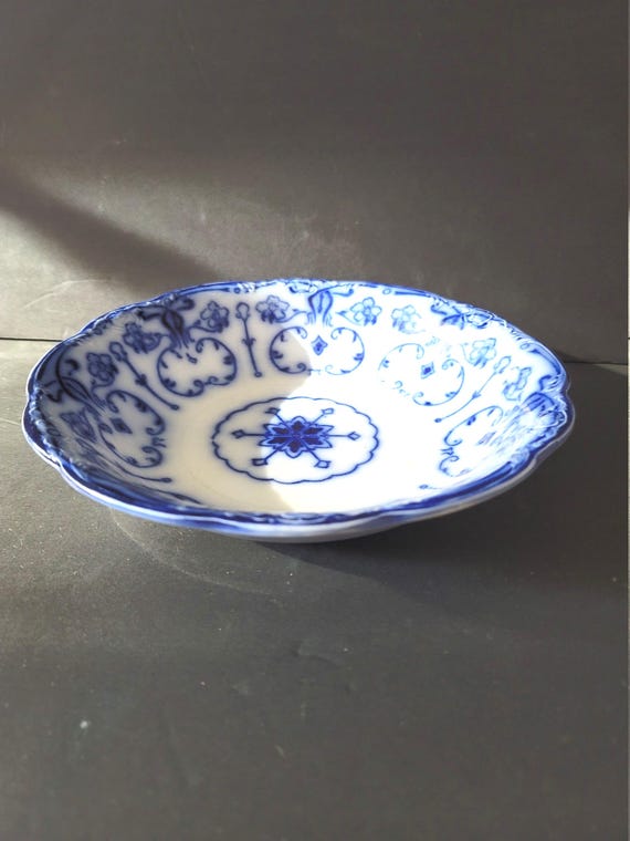 Conway Wharf Pottery Flow Blue Soup Bowls