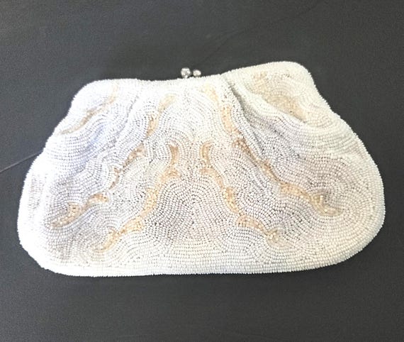 Vintage White and Gold Beaded Purse