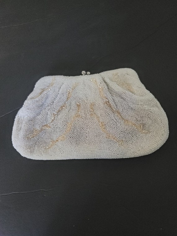 Vintage White and Gold Beaded Purse
