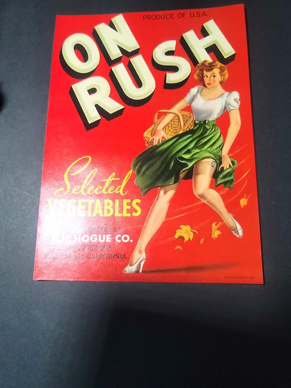 Vegetable Crate Label "On Rush" FH Hogue Co.