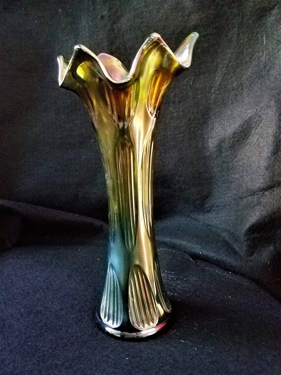 1910s Fenton Peacock Carnival Glass Vase Etsy