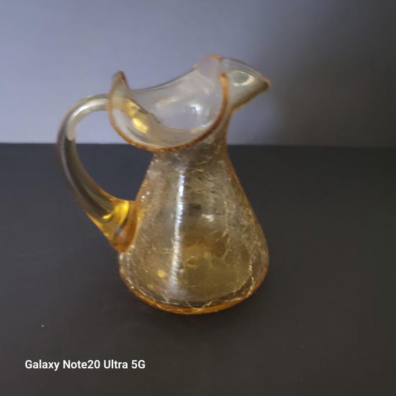 Amber Crackle Glass Handblown Creamer Pitcher
