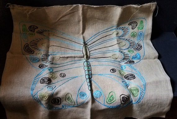 1960s Butterfly Embroidered Pillow Cover