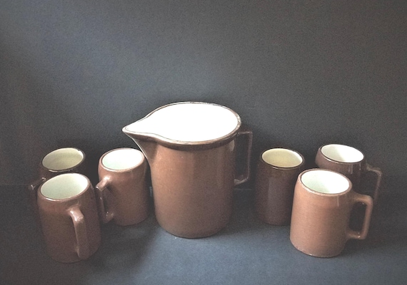 Buckeye Pottery Stoneware Jug and 6 Mugs 1920s