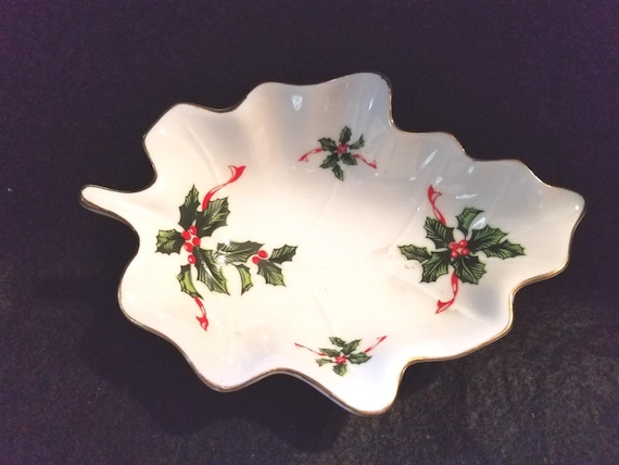 Lefton Boughs of Holly Vintage  Christmas Candy Dish