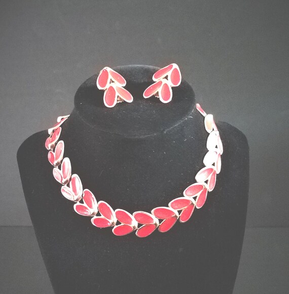 Red and Gold Vintage Necklace and Earrings