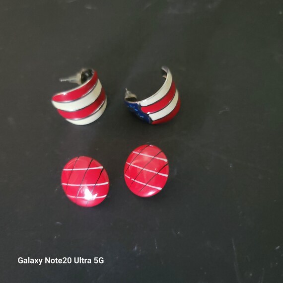 Red and Blue Vintage Enameled Earrings