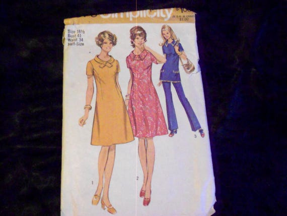 1971 Simplicity Pattern 9579 Dress/Tunic size 18 1/2