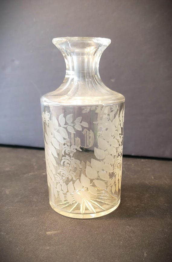 Etched Glass Cologne Barber Bottle