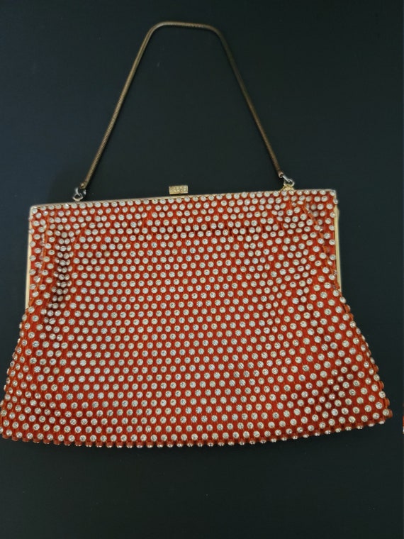 Tangerine & Rhinestone Bonwit Teller Evening Purse