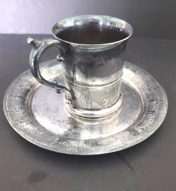 Benedict Quadruple Plate Monogramed Childs Antique Cup and Plate