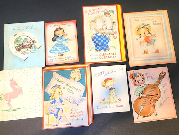 Birthday Cards circa 1945 Set of 8