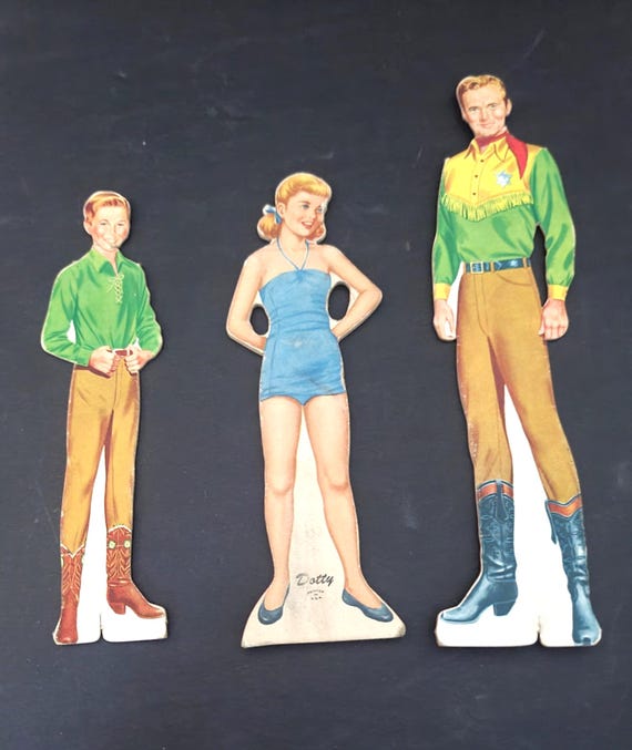 Set of 3 1950s Cardboard Paper Dolls