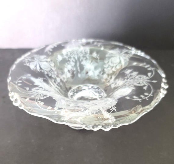 Indiana Etched Glass 1930s Footed Candy Dish